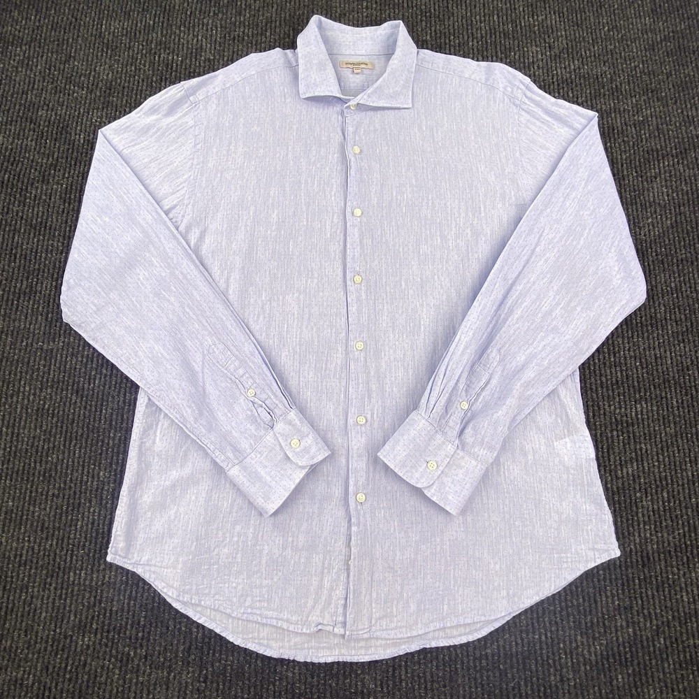 Doppelganger Button Down Shirt Mens XXL Sky Blue Linen Blend Micro Dot Casual